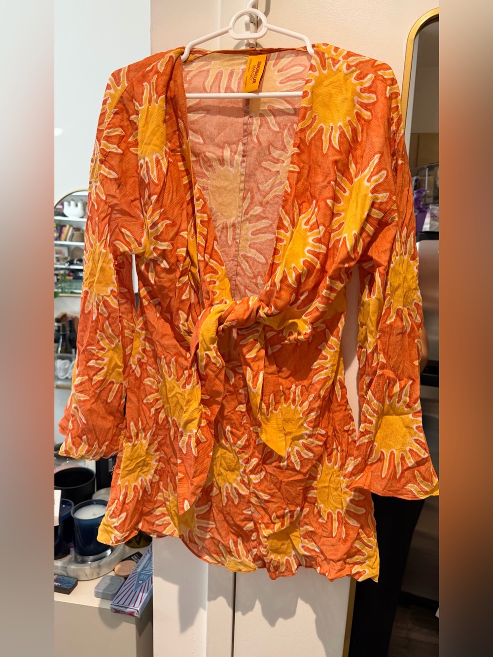 Sunburst Tie-Front Women’s Dress - Orange & Yellow